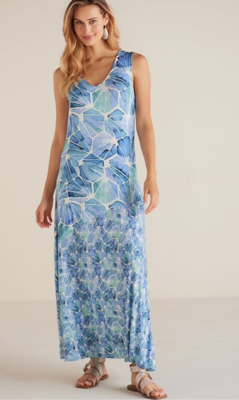 Soft Surroundings Women size Small Castel Maxi Dress Blue White